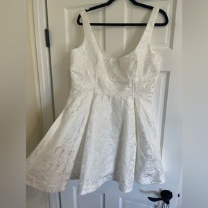 SHOWPO STEPHANE MINI DRESS - CORSET SCOOP NECK FIT AND FLARE DRESS IN IVORY